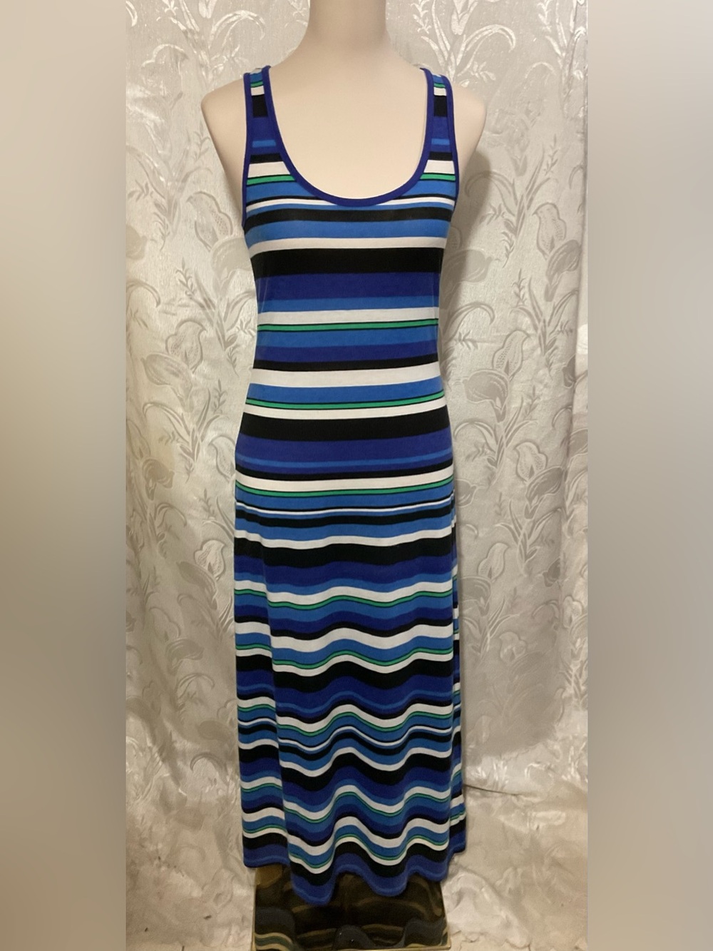 Ambiance Apparel Blue Multi Striped Tank Maxi Dress
